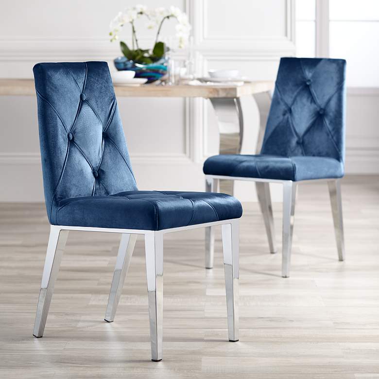 Image 1 Allison Blue Velvet Dining Chairs Set of 2