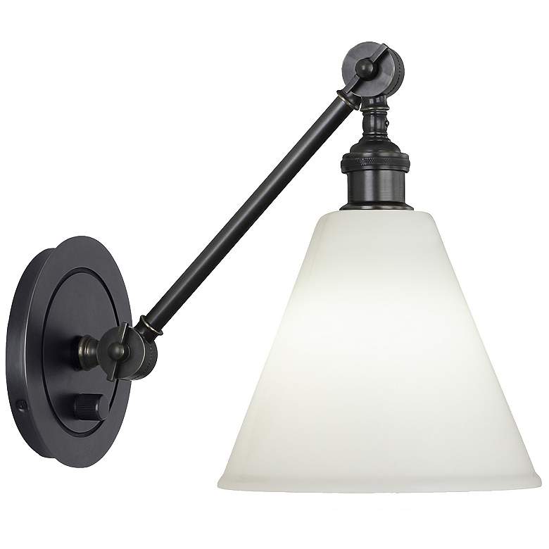 Image 1 Alloy 7.25" High Deep Patina Bronze & Cased White Shade Wall Sconce