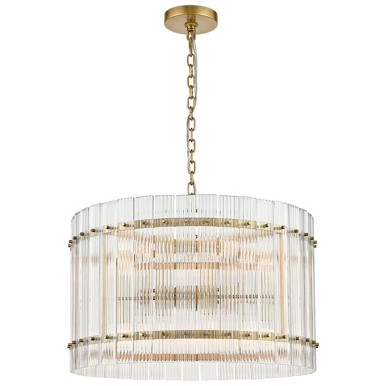 Image 1 Allure 12-Light Fluted Glass Panel Aged Brass Drum Pendant Light