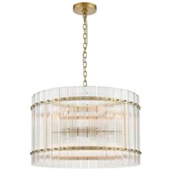 Allure 12-Light Fluted Glass Panel Aged Brass Drum Pendant Light