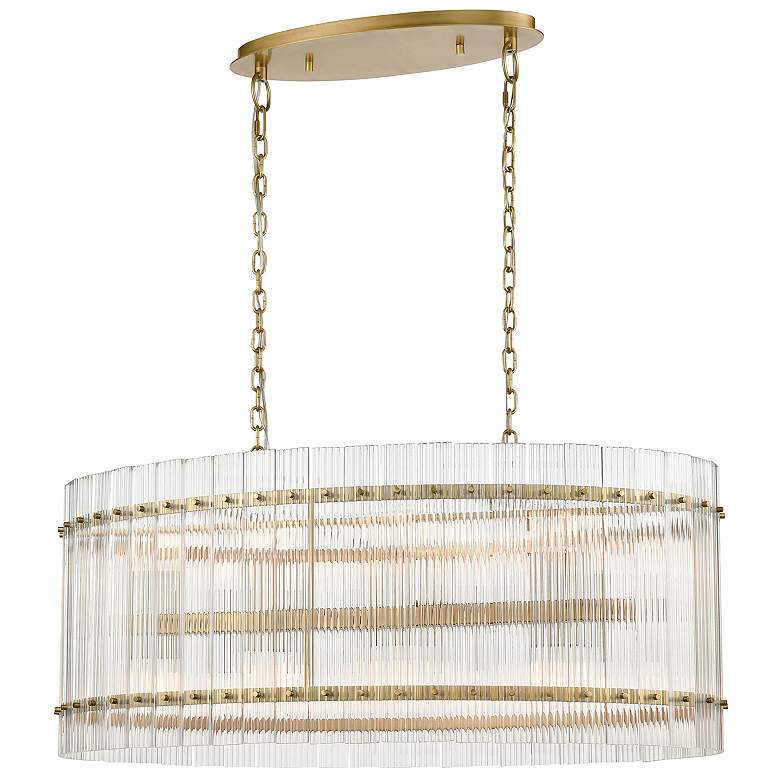 Image 1 Allure 16-Light Fluted Glass Panel Aged Brass Oval Dining Chandelier