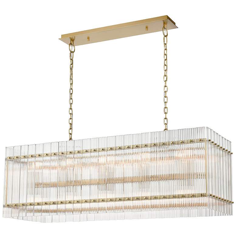 Image 1 Allure 20-Light Fluted Glass Panel Aged Brass Rectangular Dining Chandelier
