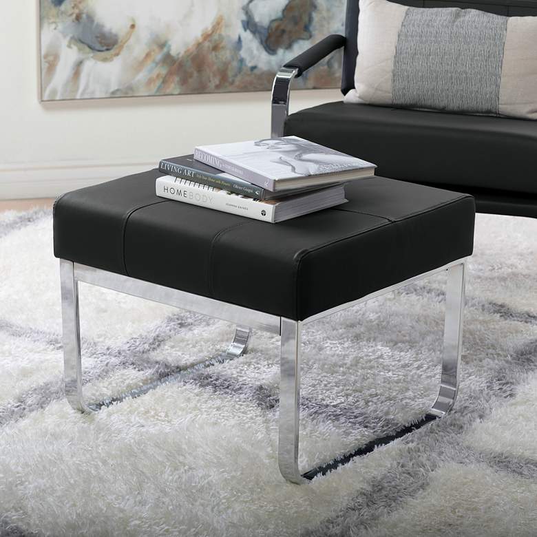 Image 1 Allure 23 1/2 inchW Black Blended Leather Rectangular Ottoman