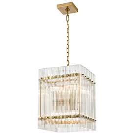 Image1 of Allure 8-Light Fluted Glass Panel Aged Brass Square Pendant Light