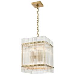Allure 8-Light Fluted Glass Panel Aged Brass Square Pendant Light