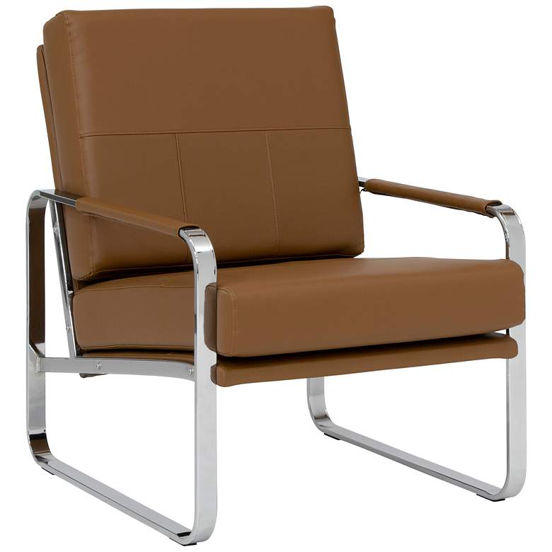 Image 1 Allure Caramel Leather and Chrome Steel Accent Chair