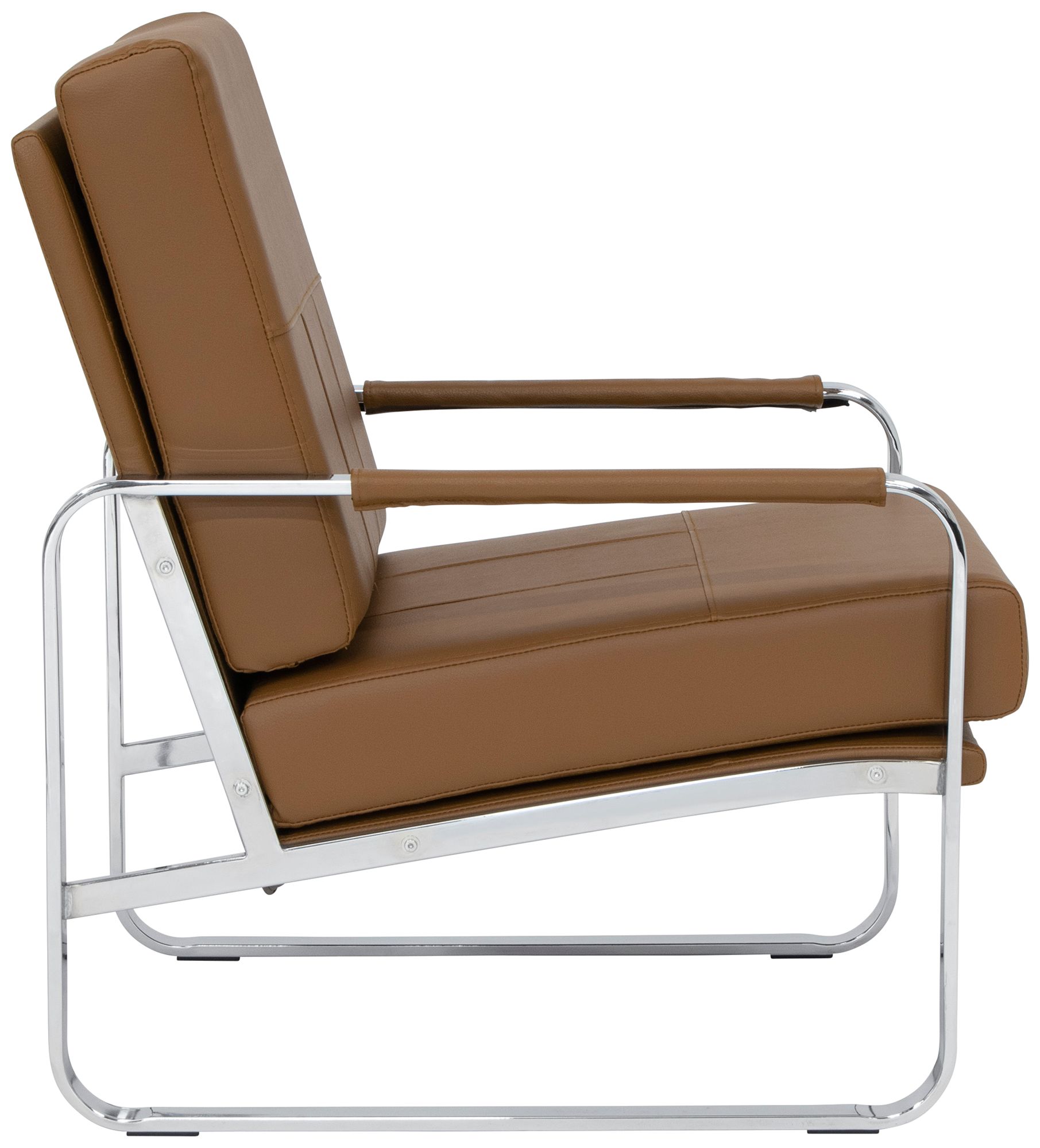 Allure Caramel Leather and Chrome Steel Accent Chair