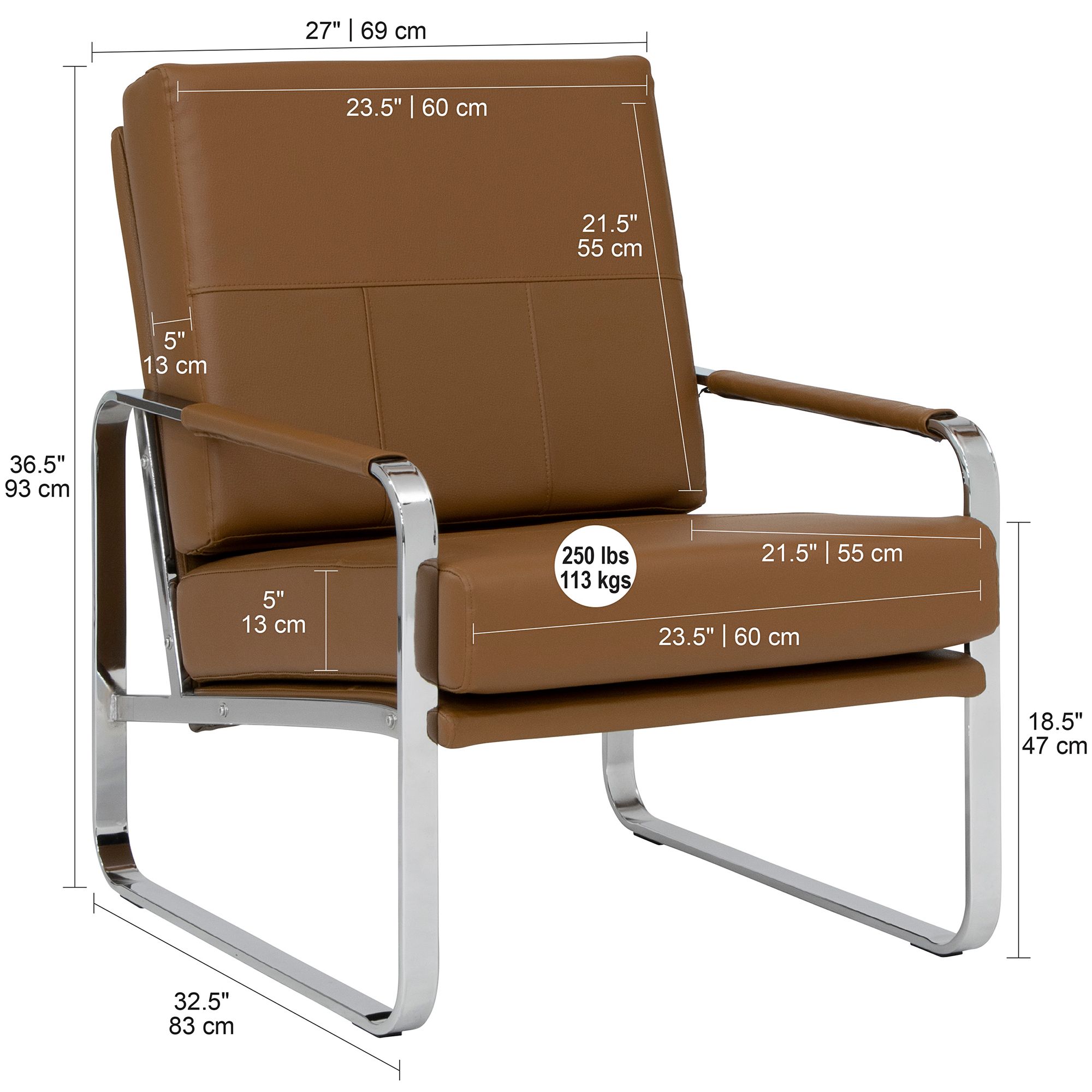 Allure Caramel Leather and Chrome Steel Accent Chair