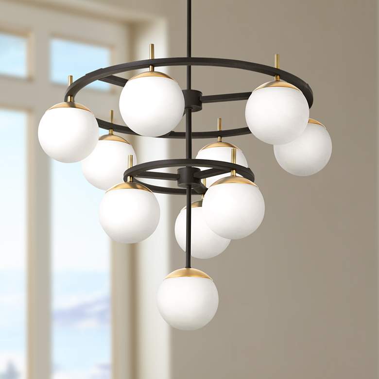 Alluria 30&quot;W Weathered Black and Gold 10-Light Chandelier