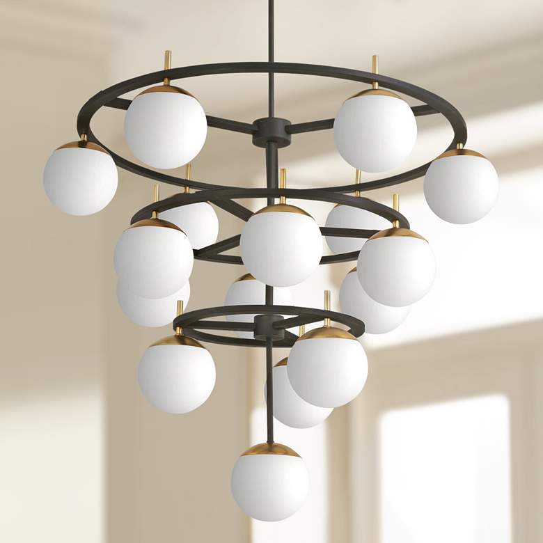 Alluria 36&quot;W Weathered Black and Gold 16-Light Chandelier