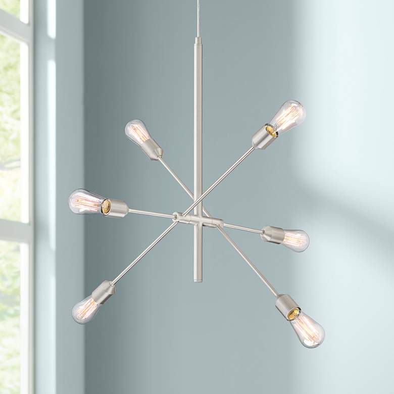 Image 1 Ally 27 1/2" Wide Satin Nickel 6-Light Sputnik Pendant
