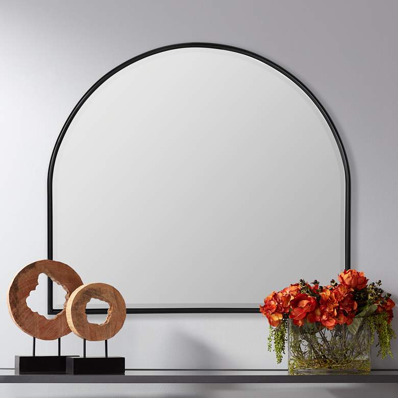 Image 1 Allyson Matte Black 40" x 36 1/2" Arched Top Wall Mirror