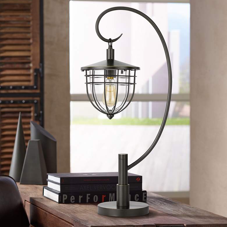 Image 1 Alma Dark Bronze Down Bridge Lantern Style Table Lamp