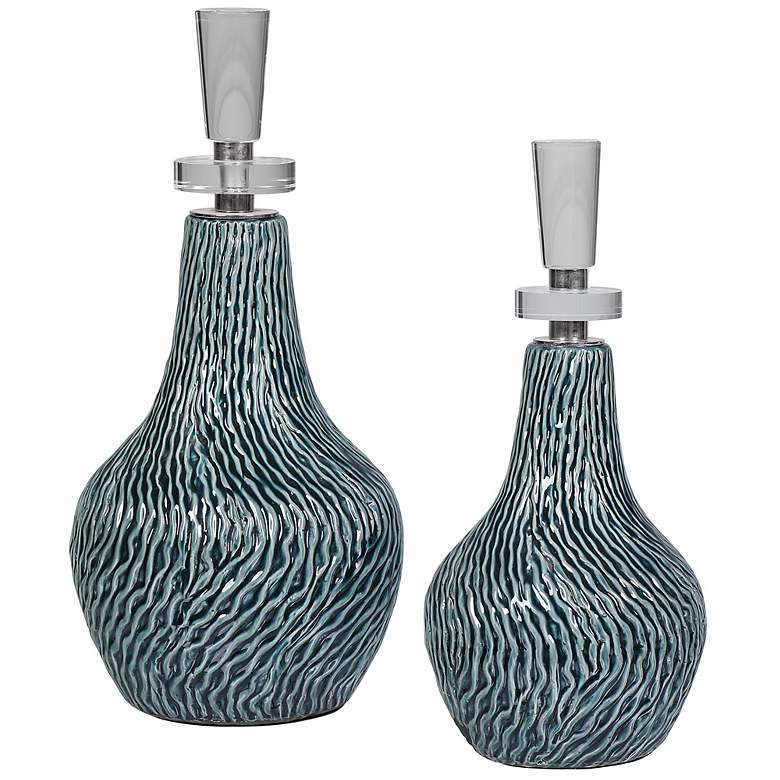 Image 2 Almera Distressed Dark Teal Glaze Ceramic Bottles Set of 2