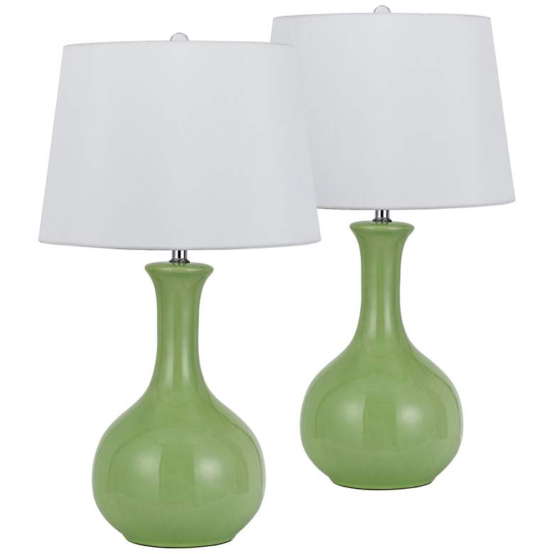 Image 1 Almeria Apple Green Ceramic Table Lamp Set of 2
