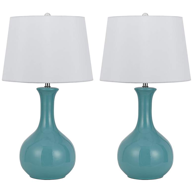 Image 1 Almeria Aqua Blue Ceramic Table Lamp Set of 2