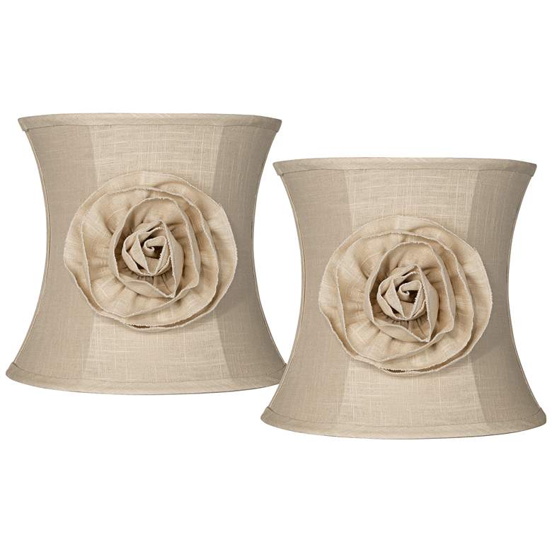 Image 1 Almond Linen Flower Set of 2 Drum Shades 11x12x11 (Spider)