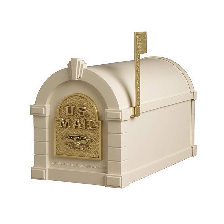 Image 1 Almond with Polished Brass Keystone Mailbox