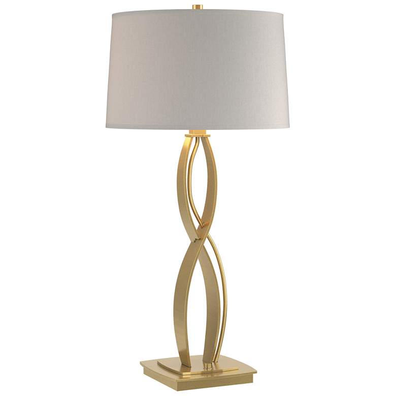 Image 1 Almost Infinity 31 inch High Tall Modern Brass Table Lamp With Flax Shade
