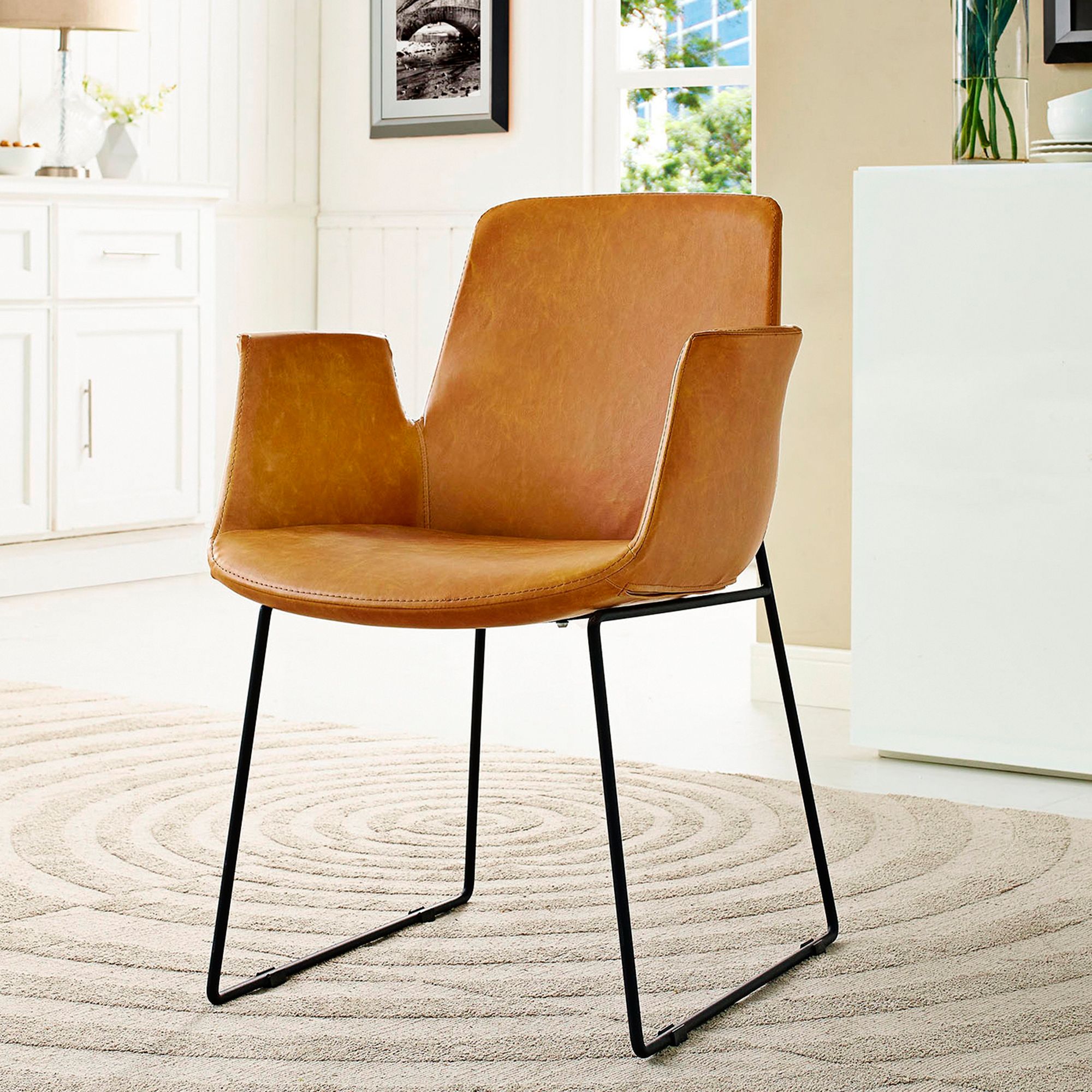 tan brown leather dining chairs