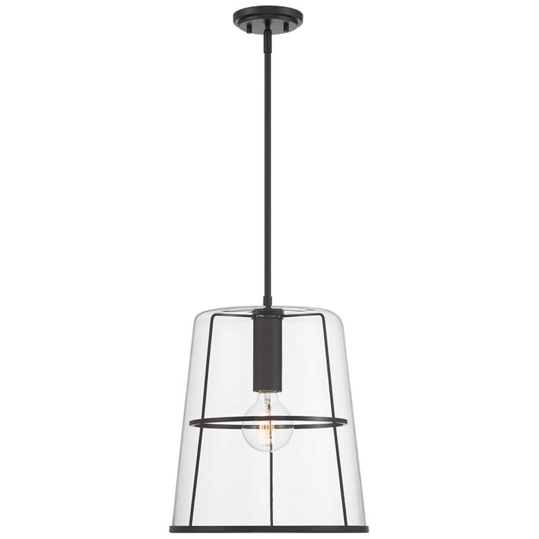 Image 1 Alonzo 14 in. 1-Light Matte Black Transitional Pendant Light