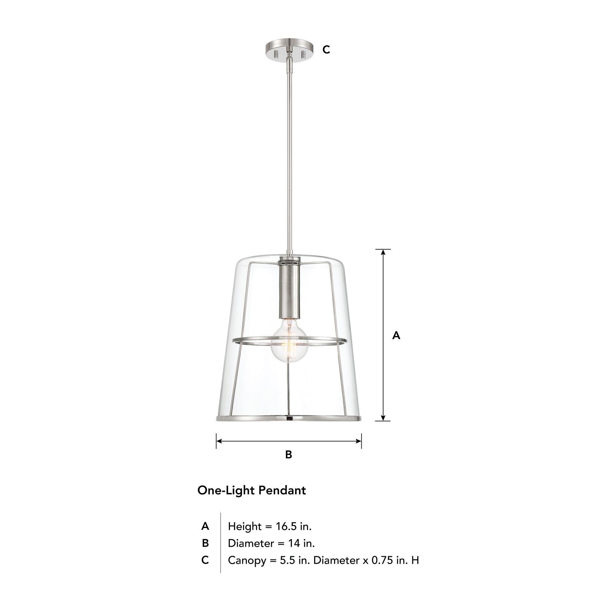 Alonzo 14 in. 1-Light Polished Nickel Transitional Pendant Light