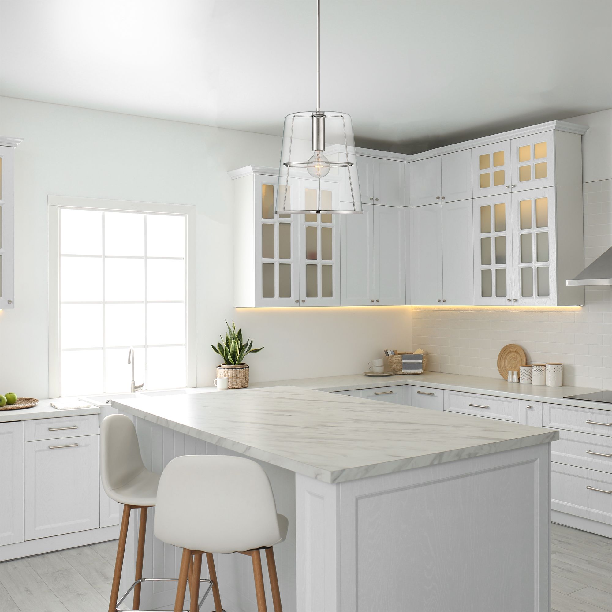 Alonzo 14 in. 1-Light Polished Nickel Transitional Pendant Light