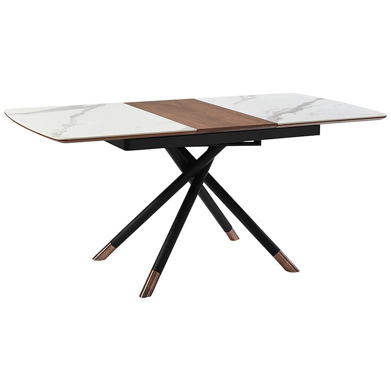 Image 2 Alora 67 in. Wide Extendable Dining Table in Ceramic, Wood Top, Metal Legs