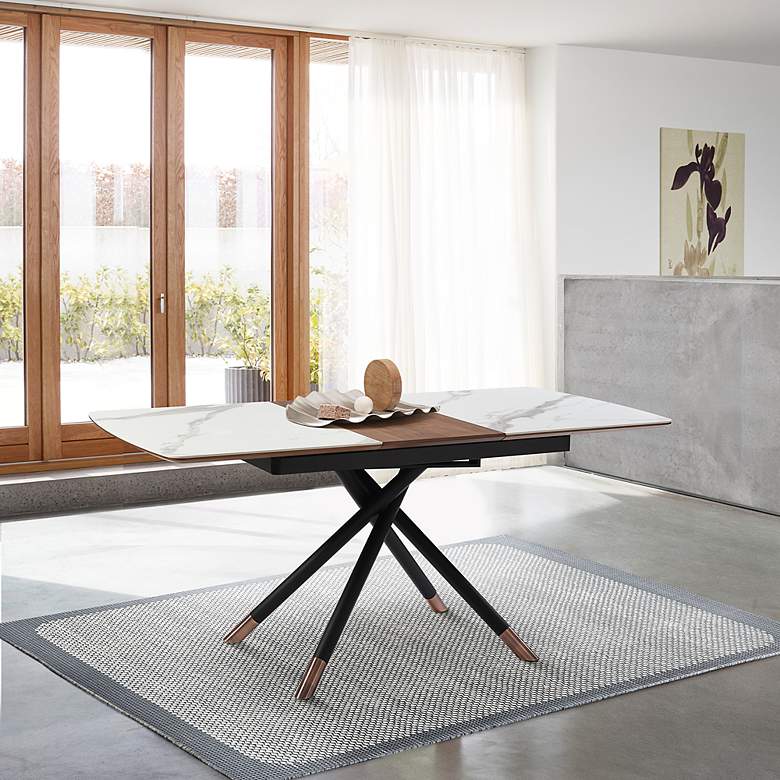 Image 1 Alora 67 in. Wide Extendable Dining Table in Ceramic, Wood Top, Metal Legs