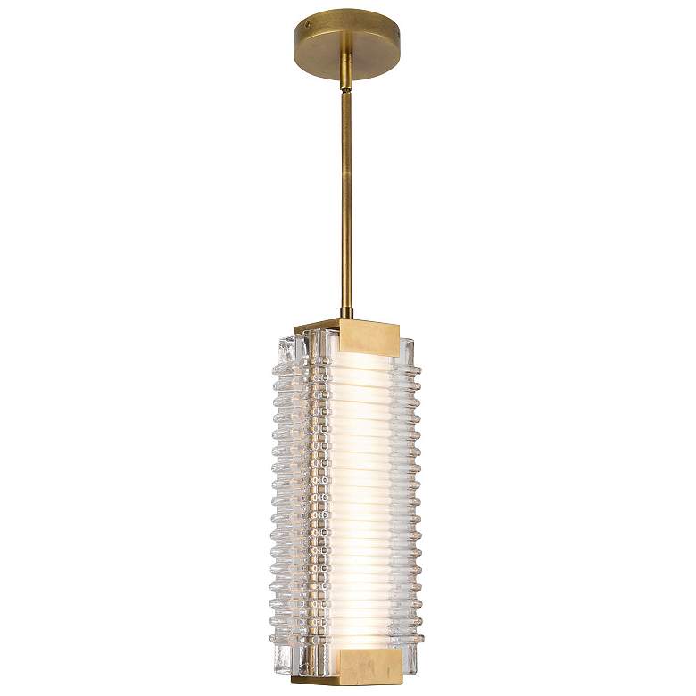 Image 1 Alora Alai LED 16-in Vintage Brass/Ribbed Glass Pendant
