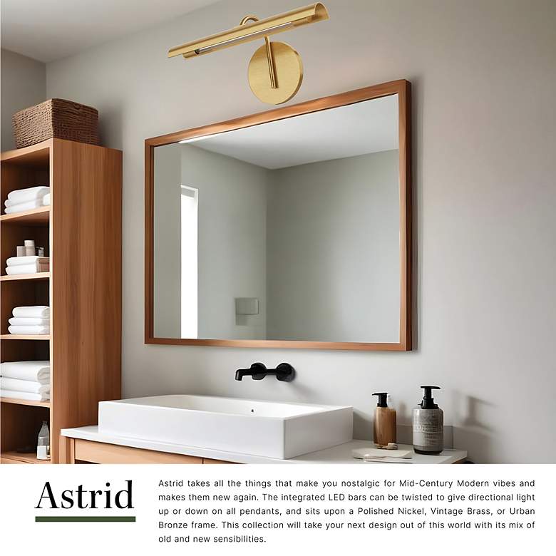 Image 2 Alora Astrid LED 14-in Metal Shade/Vintage Brass Wall Vanity more views