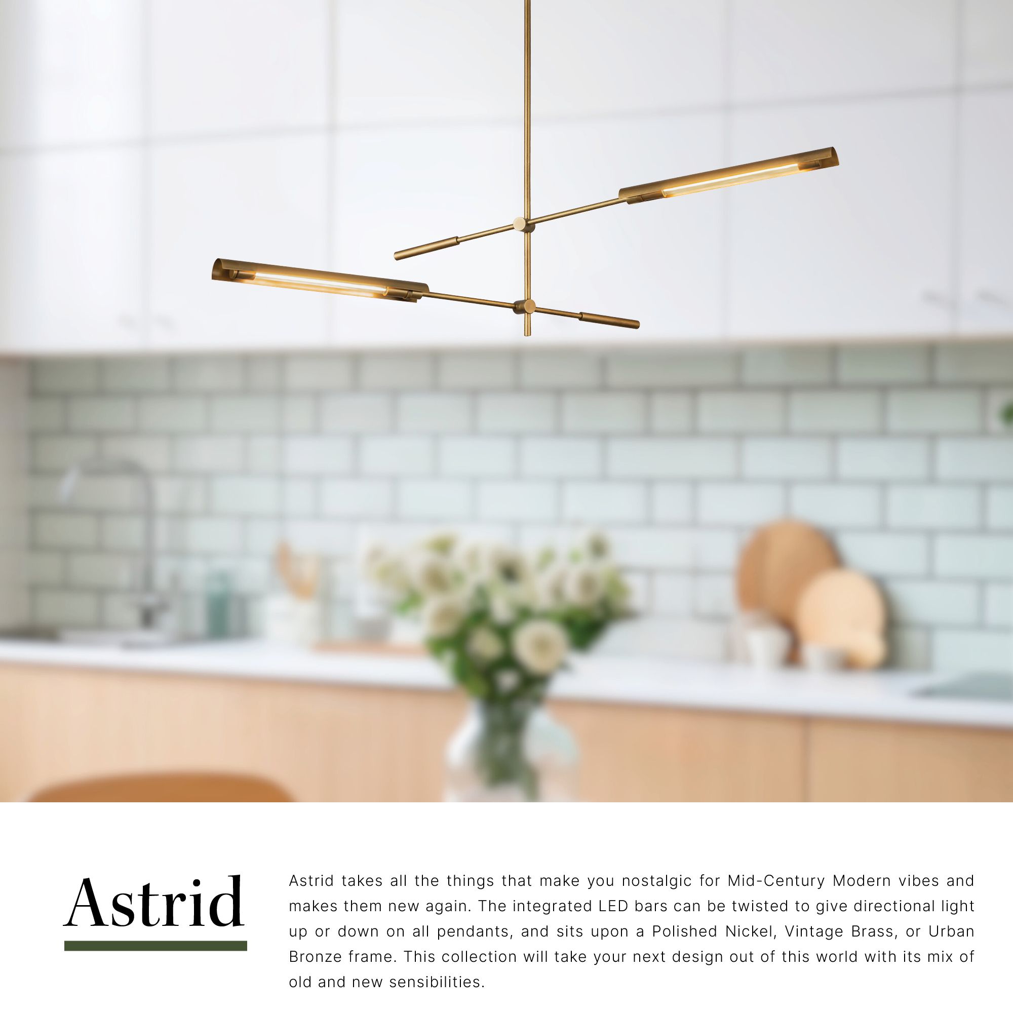 Alora Astrid LED 2 Head Metal Shade/Vintage Brass Multi-Pendant