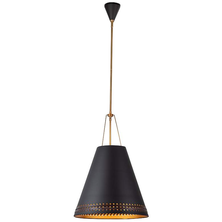 Image 1 Alora Brickell E26 20-in Matte Black/Hazelnut Leather Pendant