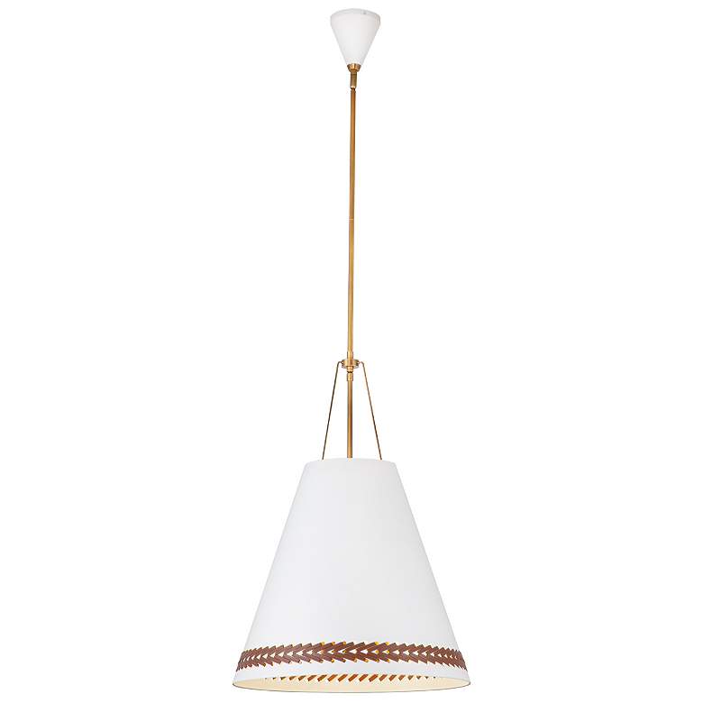 Image 1 Alora Brickell E26 20-in Matte White/Hazelnut Leather Pendant