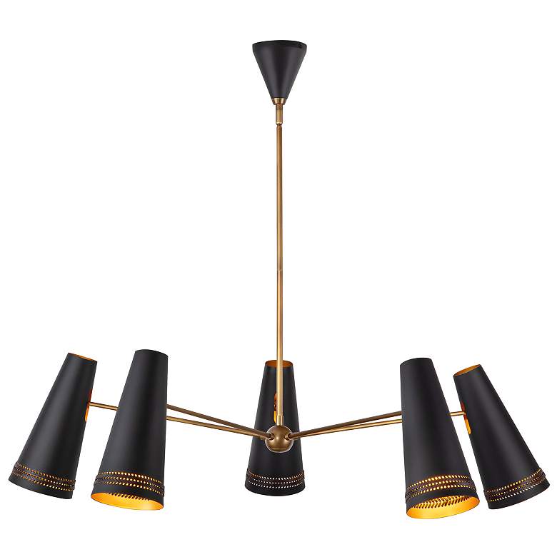 Image 1 Alora Brickell E26 45-in Matte Black/Hazelnut Leather Chandelier