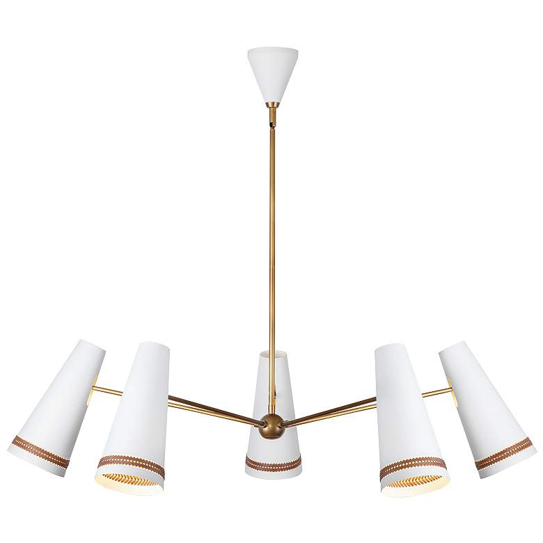 Image 1 Alora Brickell E26 45-in Matte White/Hazelnut Leather Chandelier