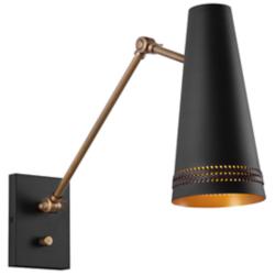 Alora Brickell E26 5-in Matte Black/Hazelnut Leather Wall Vanity