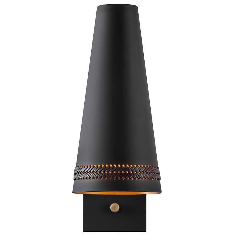 Image 2 Alora Brickell E26 5-in Matte Black/Hazelnut Leather Wall Vanity more views