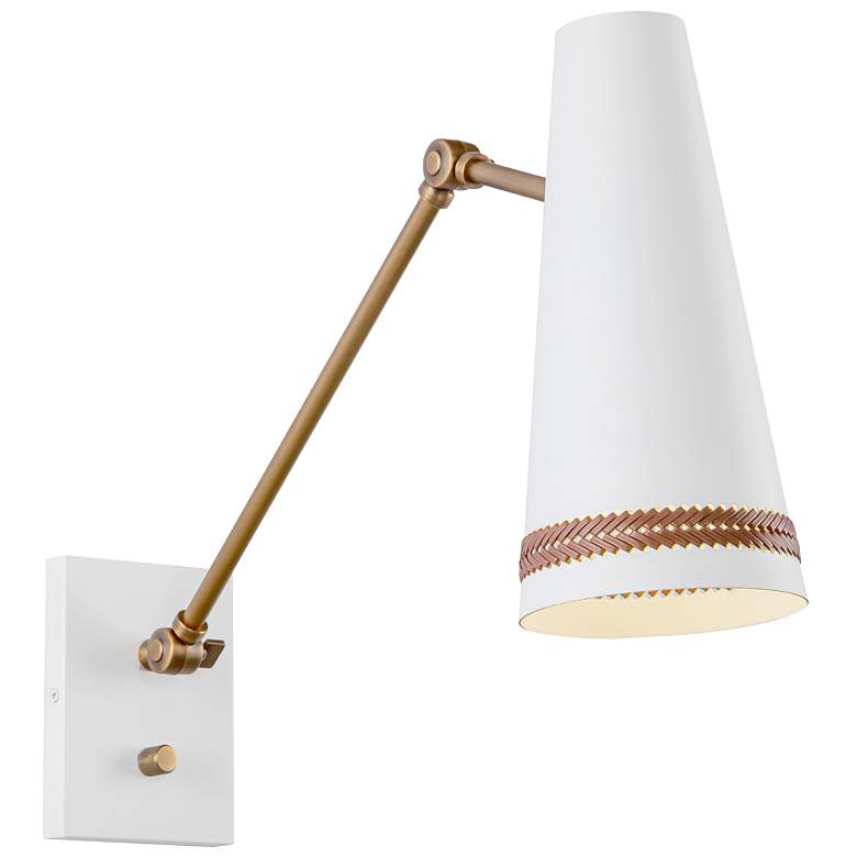 Image 1 Alora Brickell E26 5-in Matte White/Hazelnut Leather Wall Vanity