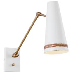 Alora Brickell E26 5-in Matte White/Hazelnut Leather Wall Vanity