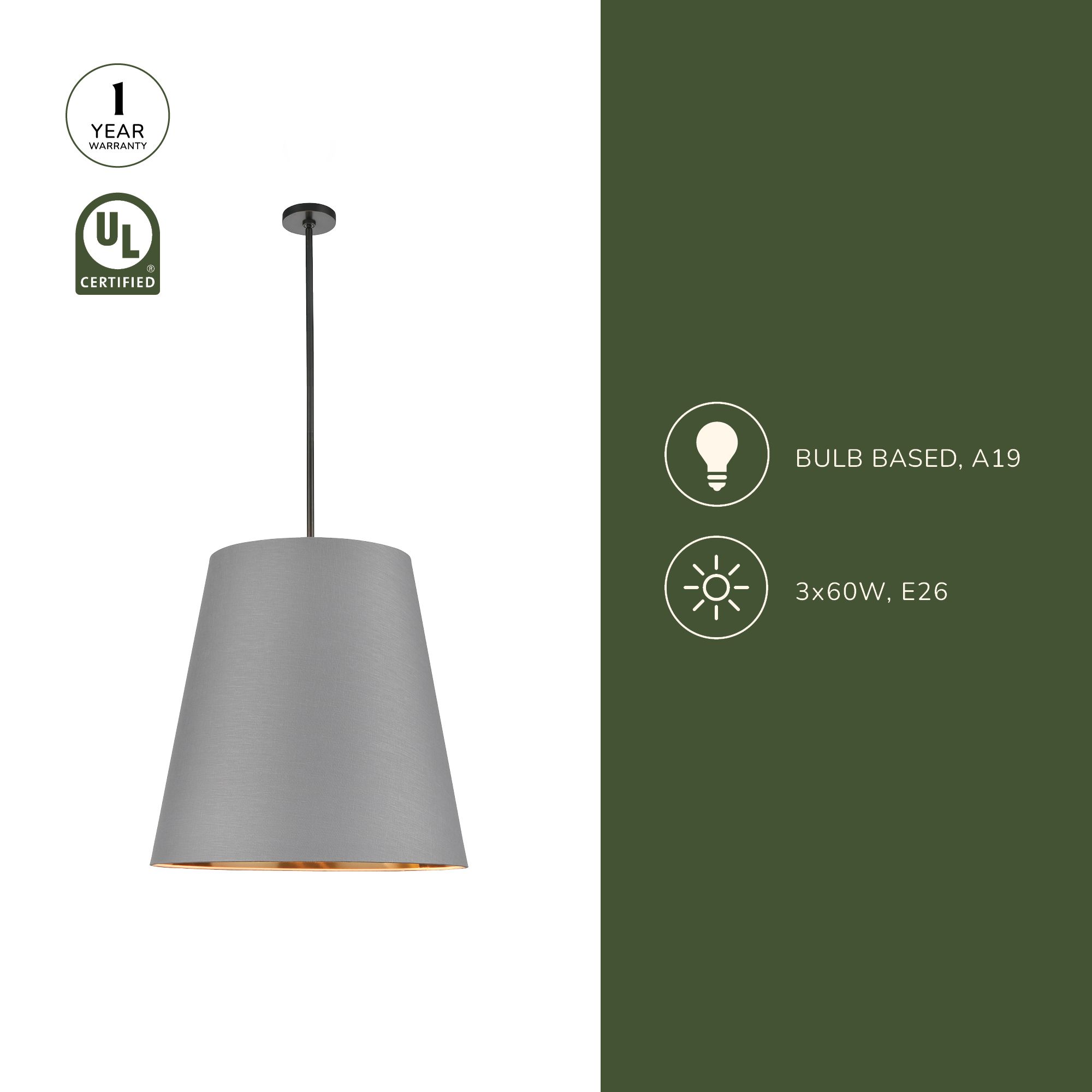 Image 4 Alora Calor E26 25-in Urban Bronze/White Linen With Gold Parchment Pendant more views