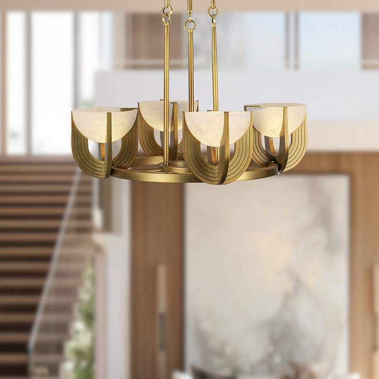 Image 1 Alora Colette LED 22-in Vintage Brass/Alabaster LED Chandelier