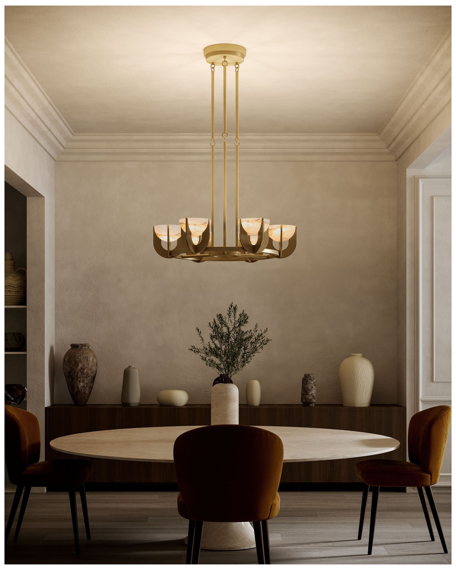 Image 3 Alora Colette LED 22-in Vintage Brass/Alabaster LED Chandelier more views