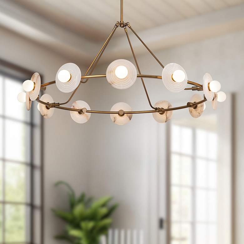 Image 1 Alora Dahlia LED 46-in Vintage Brass/Alabaster LED Chandeliers