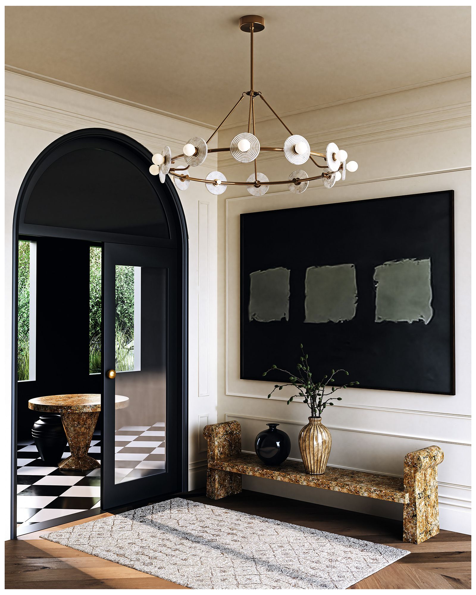 Image 3 Alora Dahlia LED 46-in Vintage Brass/Alabaster LED Chandeliers more views