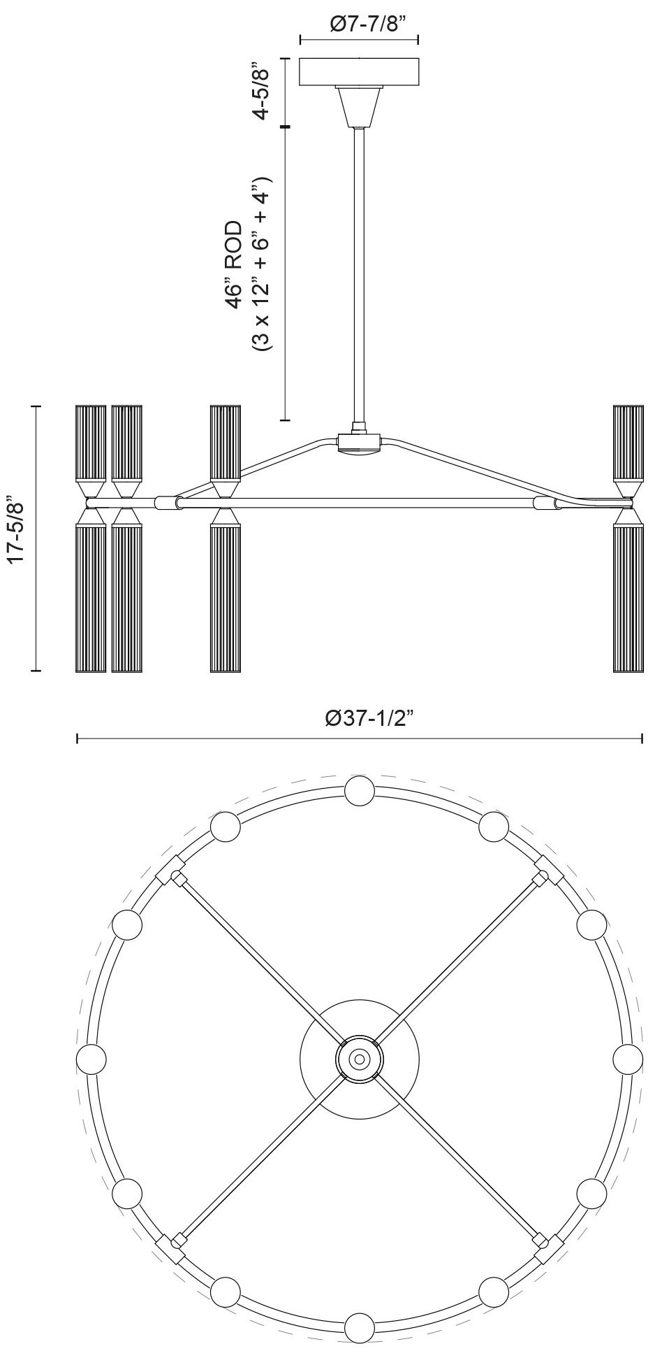 Image 6 Alora Edwin LED 38-in Urban Bronze/Frosted Ribbed Glass LED Chandelier more views