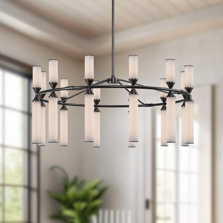 Image 1 Alora Edwin LED 38-in Urban Bronze/Frosted Ribbed Glass LED Chandeliers