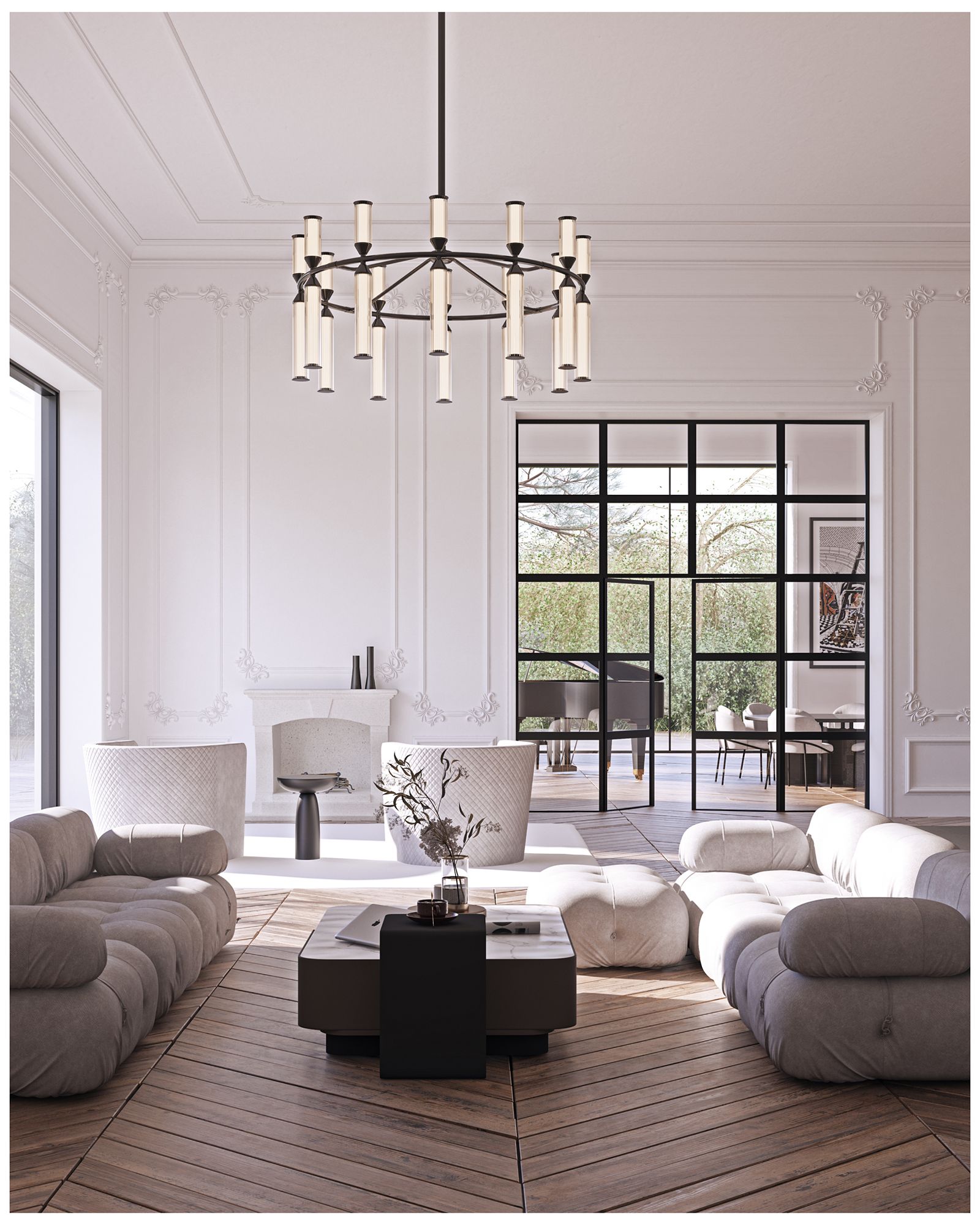 Image 3 Alora Edwin LED 38-in Urban Bronze/Frosted Ribbed Glass LED Chandeliers more views