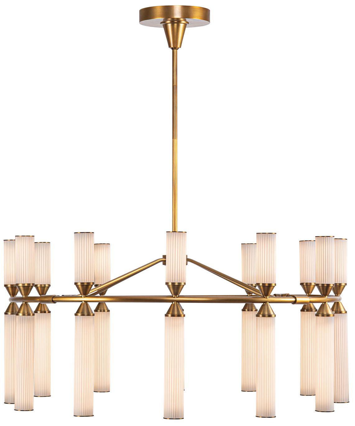 Image 3 Alora Edwin LED 38-in Vintage Brass/Frosted Ribbed Glass LED Chandeliers more views