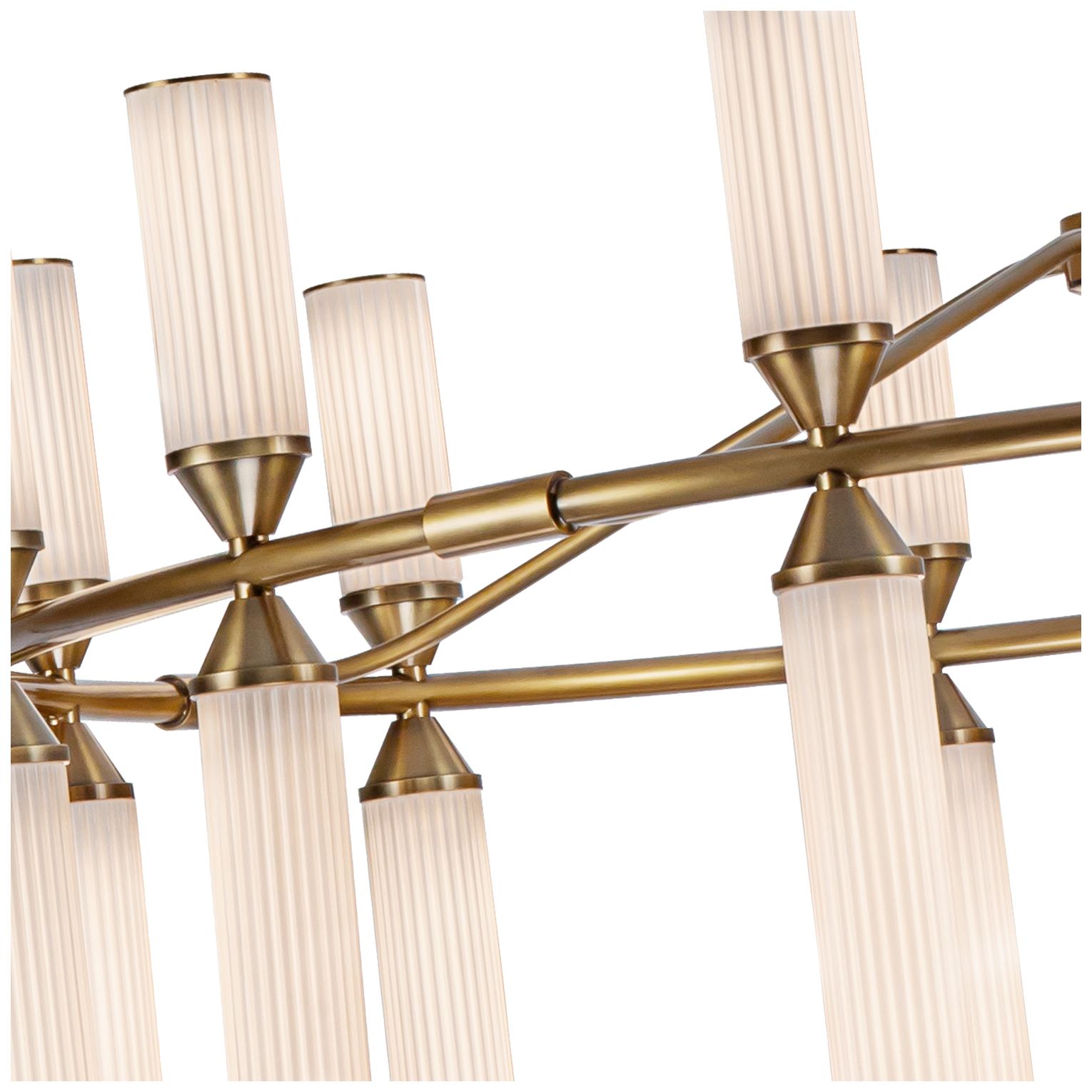 Image 4 Alora Edwin LED 38-in Vintage Brass/Frosted Ribbed Glass LED Chandeliers more views